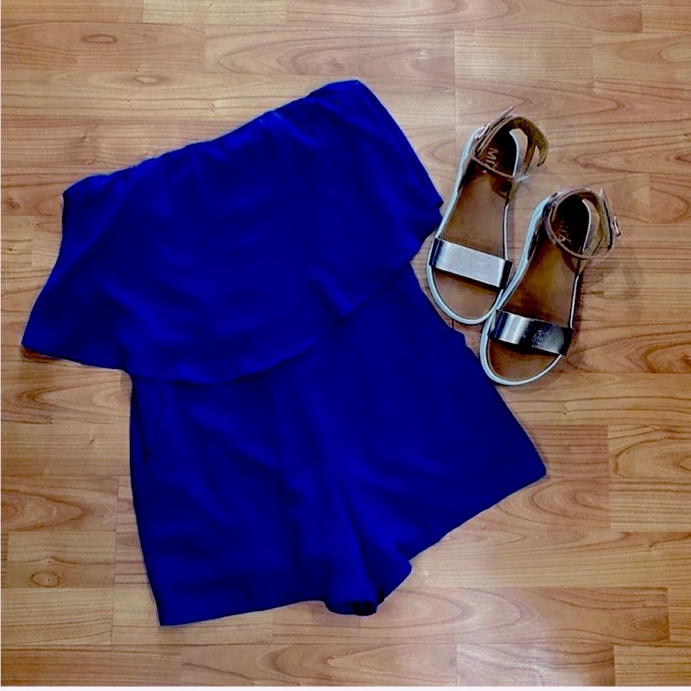 She + Sky Blue strapless romper Juniors Size Small